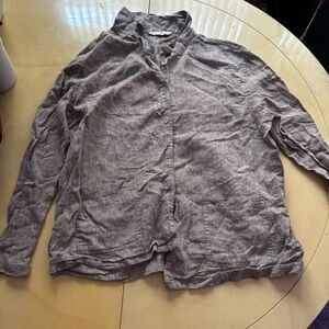 French Laundry Womens Button Up SHIRT -L organic natural texture gray